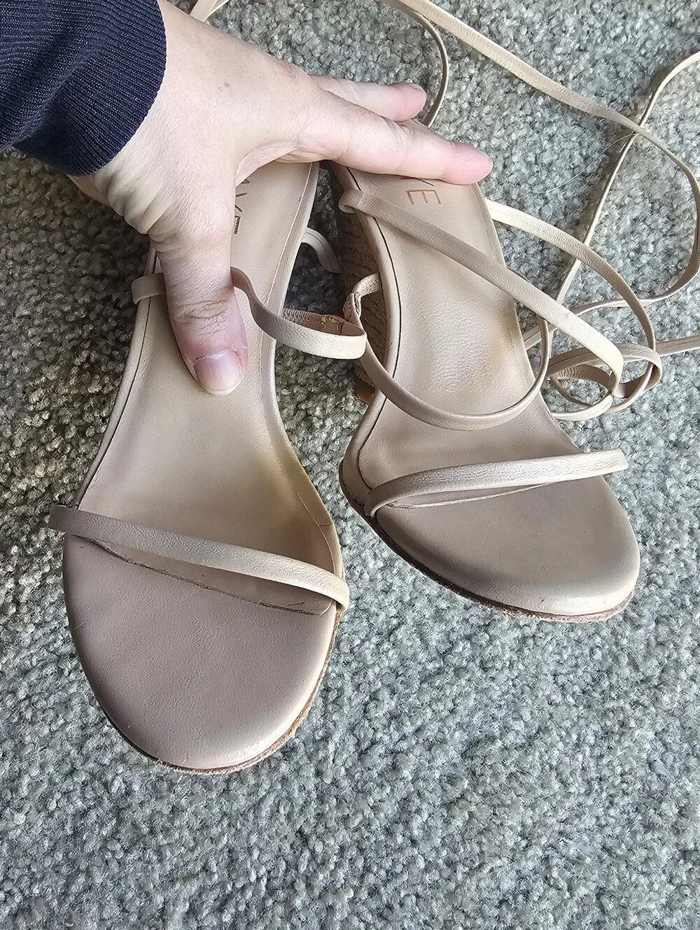 RAYE Size 7.5 Naya Wedge Nude Ankle Wrap Heeled Sandals